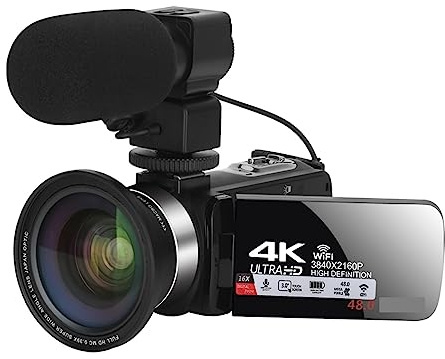 nmbhus 4K Ultra HD Videocamera Vlogging Camera for 3.0 Pollici 48MP Zoom Digitale 18X WiFi Webcam Camcorder Live Streaming(128G SD Card,with Mic)