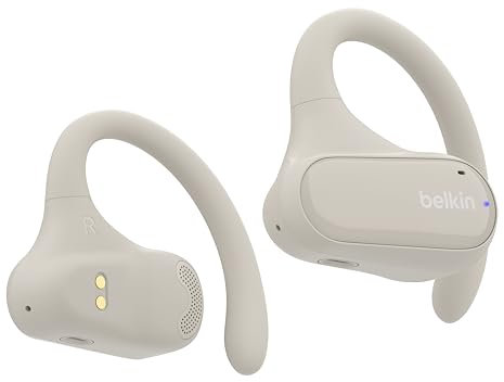 Belkin SoundForm ClearFit Auriculares Inalámbricos Deportivos Open-Ear, diseño Abierto de Gancho, Resistencia IPX5 al Agua y Sudor, Cascos Bluetooth para Correr, Montar en Bicicleta y Entrenar, Beis