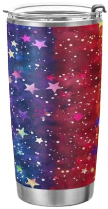JUMBEAR Vaso de 590 ml, diseño de estrellas coloridas y brillantes de acero inoxidable aislado al vacío, taza de café para agua, taza térmica de viaje para el hogar y exteriores