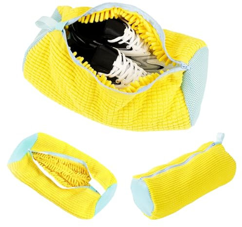 Ayizhiniu 2pcs Schuhwaschbeutel Waschmaschine, Sneaker Waschbeutel, Wiederverwendbarer Schuhbeutel mit Reißverschluss, Anwendbar Sneaker, Socken, BHs, Wäschesack (Gelb)