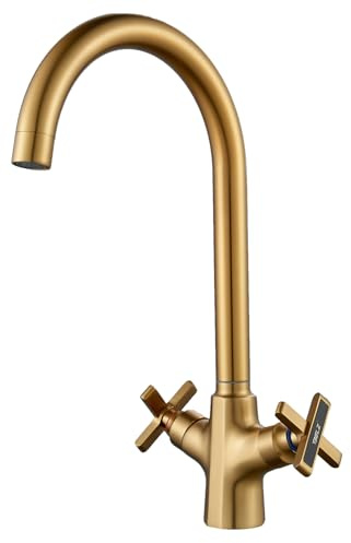 BELZ Kitchen Mixer Tap, Monobloc Solid Brass Tap with Swivel Spout, Gold | Solid Brass Body Lead-free Design Easy Install Lead-Free Corrosion-Resistant 360° Swivel Dual Lever Control Long Lasting