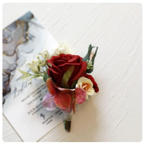 Pmnzdy Bröllop boutonniere ros corsage nål knappblomma korsett bröllopskorsage sidenblomma blomma blomma dekor bröllop tillbehör brudgum best man för bröllop bankett dansfester röd