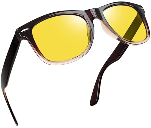 Joopin Occhiali da Sole da Uomo Donna Polarizzati Protezione UV400 Classici Rettangolari Quadrati Visione Notturna Antiriflesso Occhiali da Guida Notturna (Giallo)