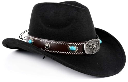 TOLASTO Cowboy Hat for Women and Men, Western Imitation Fur Hat Panama Hats Cowboy & Cowgirl Hat Felt Wide Brim Women Men Fedora Hats, Black