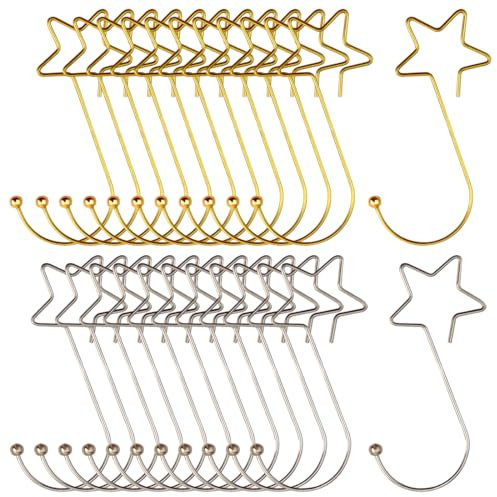 AFCJLTO 24 Stück Weihnachtsbaum Haken,Baumhaken in Gold und Silber - S-förmige Aufhänger für Christbaumkugeln und Weihnachtsdekoration mit Stern