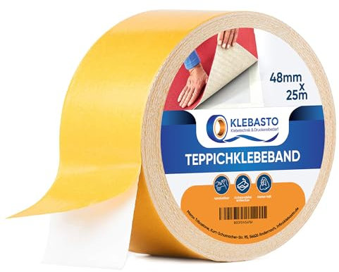 KLEBASTO Teppichklebeband | Profi-Qualität | extra starkes Verlegeband | doppelseitiges klebeband für Teppiche, Treppenstufen, Fliesen, Laminat | 48mm x 25m