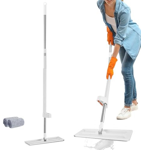 Scopa per la pulizia dei pavimenti in microfibra scopa piatta con centrifuga automatica con manico in acciaio inox | scopa per polvere umida e secca, scopa per pavimenti in legno