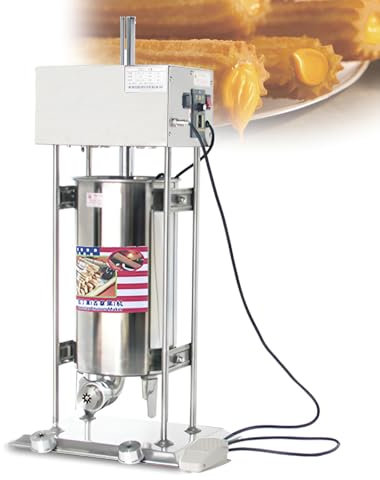Electric Churro Maker Machine with 5 Nozzles, Detachable Churro Fruit Jam Filling Machine, Stainless Steel Vertical Donut Churros Machine, Pedal Control, for Restaurants, Coffee Shops, Dessert Shops