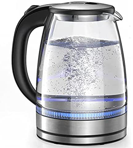 Kitchen Kettles, Glass Kettle with Stainless Steel Filter, Inner Lid and Bottom, 1550W 1.7 L, Fast and Quiet Boil, Cordless/Black/15 * 15 * 23Cm Auto Shutoff and Boildry Protection