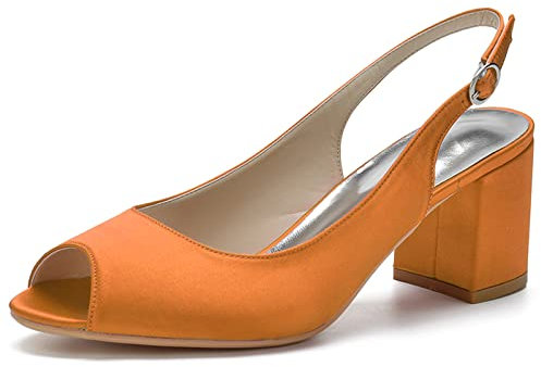 ENWIND Sandali da Donna Peep Toe Cinturino alla Caviglia Festa Sandali Tacco A Blocco Moda Scarpe da Sposa,Arancia,36 EU