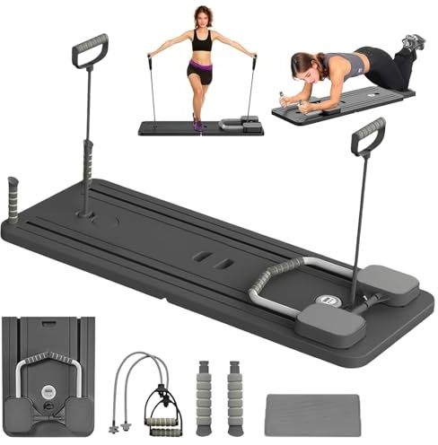 5 in 1 Pilates Board für Zuhause, Pilates Reformer Maschine mit Knieschützer, Faltbares Pilates Board Reformer mit Auto-Rebound, LED-Timer für Zuhause Fettabbau und Körperformung