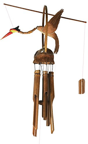 Tokoindah Handgefertigtes Bambuswindspiel aus Naturmaterialien – Auswahl: Drache, Vogel, Eule oder als Schwing-Figur – Gartendeko, sanfte Klänge & nachhaltiges Design, wetterfest (Vogel-BambooWS)