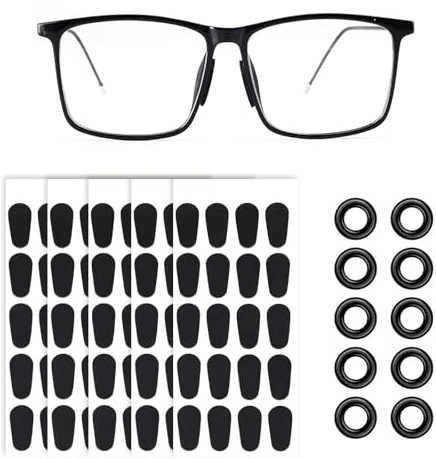 GTNCE Lot de 50 paires de plaquettes nasales autocollantes noires de 1,0 mm en silicone antidérapant avec 10 stoppeurs de crochet d'oreille, coussinets de nez fins antidérapants pour lunettes