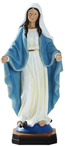 Estatua de Virgen María, 22,4 cm Figura de Virgen María Resina, Escultura Señora de las Gracias, Estatua Religiosa Coleccionable para Decoración del Hogar, Dormitorio, Sala de Estar, Religiosa Regalo