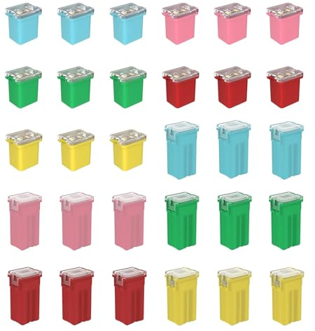 HAXIHA 30 pezzi Fusibili Auto Mini,Alto Profilo/Basso Quadrato Jcase Fusibili Fusibile (20A/30A/40A/50A/60A ogni 3 pezzi) Blocchetto Ricambio Assortimento,Compatibile per Camioncini,Auto e SUV