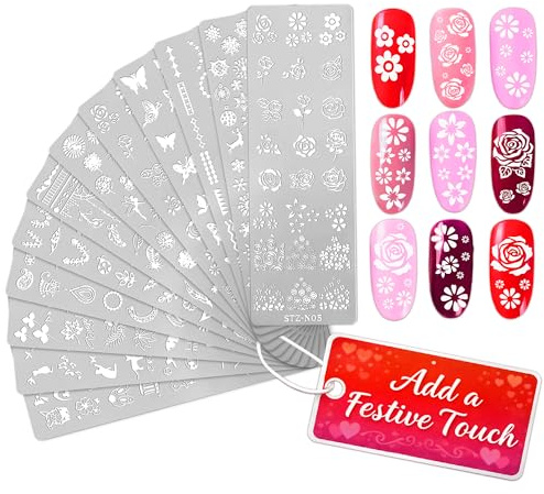 Nail Stamping Plate - Nail Art Plates with 12 Different Themes, Beautiful Christmas Art Design for Nails Stamps - Stylish Stamping Plates Set to Design Unique Nails for Women Girls