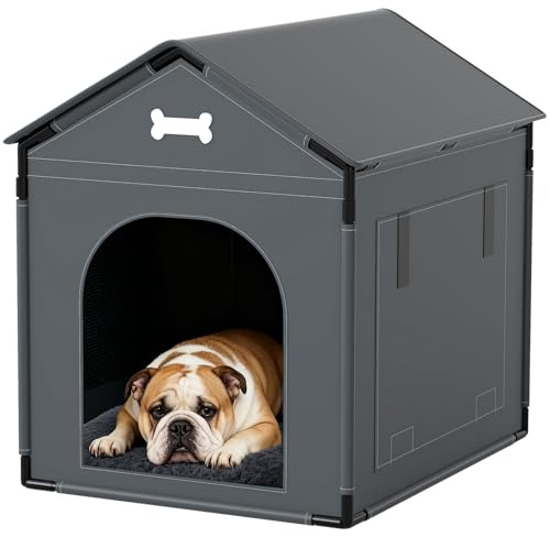 Large Dog House Indoor with Plush Cushion, Dog Kennel for Inside with Sturdy Frame, Waterproof Pet House Suitable for Small Medium Dogs, 27x21x27in, Gray
