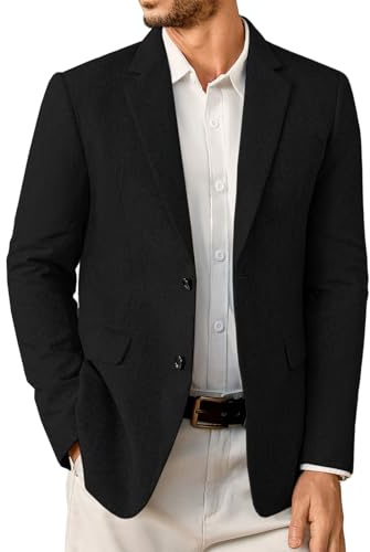 Elainone - Blazer da uomo, stile slim fit, con due bottoni, leggeri, giacche classiche formali da business, casual, per sport, Nero , XXL