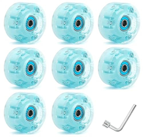 Rollschuh-Rollen mit LED-Licht, 58 mm x 32 mm, Härtegrad 82A, Grün, 8 Stück mit Kugellagern (blau)