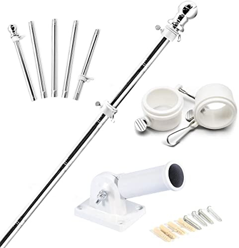 PEIZHIYC flaggstång set 1,8 m rostfritt stål teleskop flaggstång med fäste teleskopstång flaggstång flaggstång tillbehörsset för hus, trädgård, gård, ytterstaket (silver)