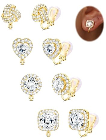 FIOROYAL Klippörhängen för kvinnor flickor -Cubic Zirconia Knot Twist Blommor Clip-on Örhängen Set - Hypoallergeniska Mode Örhängen Klipp Kvinna Utan Hål, Koppar