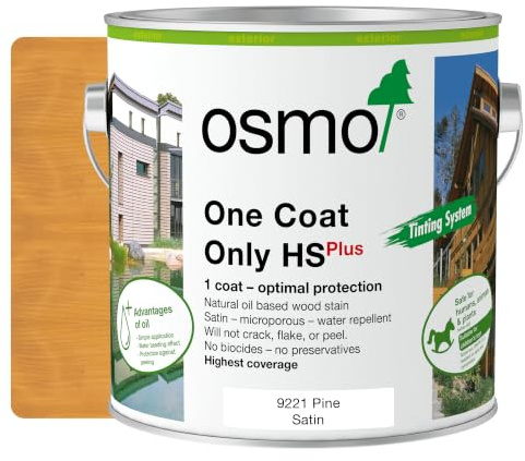 Osmo One Coat Only HS Plus 9221 Transparent Pine 2.5L – High Coverage Exterior Wood Stain for Cladding & Fencing – One Coat Protection – Water & UV Resistant Satin Finish