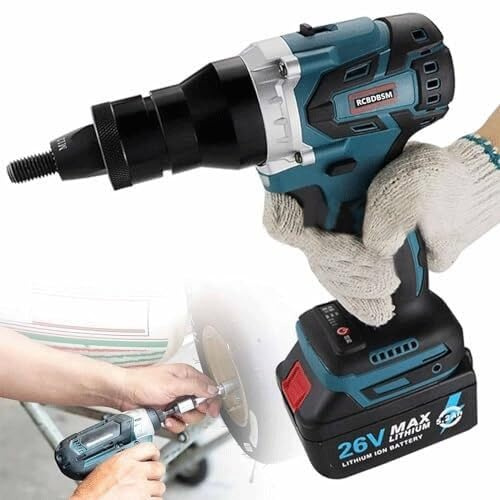 Kit de remachadora inalámbrica, herramienta de remachado eléctrica automática resistente con batería de 5200 mAh y cargador, incluye práctica funda de transporte