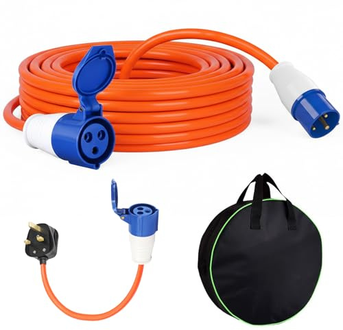 10m Extension Lead Cable - 240V 16A Camping Extension Lead, Caravan Hook Up Cable, Waterproof Power Cable with 0.35M 3 Pin Fly Lead Converter, for Motorhomes Campervans (10m)