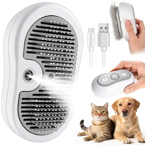 Spazzola a Vapore per Cani Gatti, Ricaricabile Spazzola per Gatti Con Pulsante Di Rilascio, Non Riscalda,Epilazione Con Un Clic, Per Peli Lunghi E Corti Gatto Cane Conigli