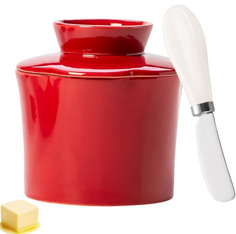 Lergas Mantequillera de cerámica, con refrigeración por agua, para mantequilla fresca, 150 g, con tapa (C)