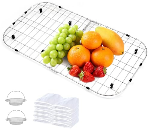 INCOXGACIA 2 Pack Detachable Sink Protectors - 18/8 Stainless Steel Draining Grid & Dish Rack, Medium Hole, Customizable Fit 665 x 362mm (26 3/16 x 14 1/4)