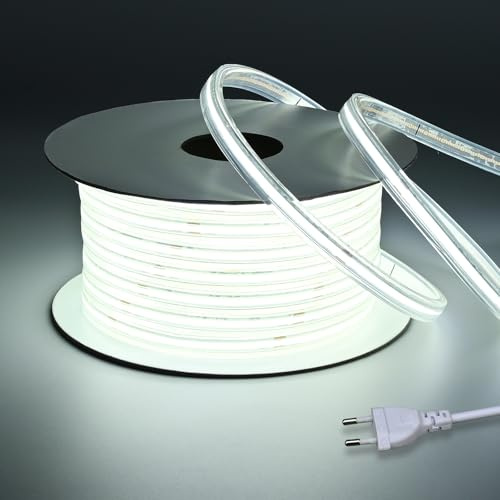 BENLUN Striscia LED COB 220V Esterno Trasparente Impermeabile IP65 20 Metri | 6000K Bianco Freddo Strisce LED Alta Luminosità 200W 480LEDs/M CRI 90+ Tagliabile per Cortile, Giardino, Camera da Letto