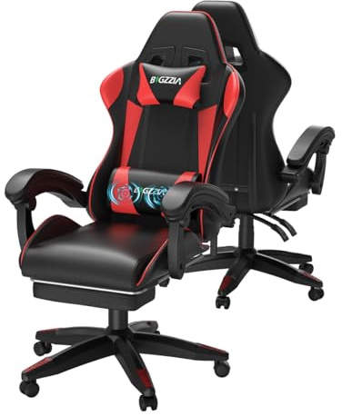 bigzzia Chaise Gaming avec Fonction Massage, Ergonomique Chaise de Gaming | Lombaire & Repose-Pieds, Appui-tête réglable, Dossier inclinable à 135°, Capacité de Charge de 150 kg