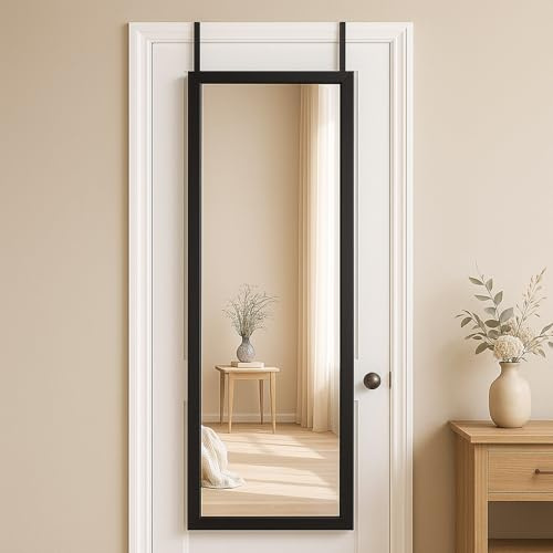 GREENSAPPIRE Ganzkörperspiegel 110x33cm Wand- & Türspiegel mit 2 Haken | Wandspiegel Höhenverstellbar, Bruchsicheres Glas, MDF-Rahmen, Großspiegel für Schlafzimmer & Flur (Schwarz)