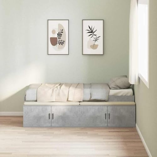 QZZCED Bettgestell mit Aufbewahrung, Betongrau, 80 x 200 cm, Bett mit integrierten Schubladen und festen Leisten, minimalistisches Design und mattes Finish für modernes Schlafzimmer, Material