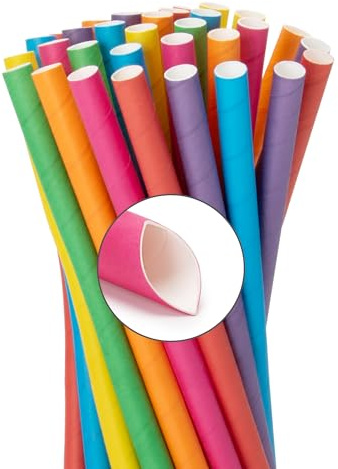 Wisefood® Strohhalme Papier [25 cm Ø 12] Party Deko [bunt] alternative Strohhalme Plastik-frei als Bubble Tea Set für Geburtstag Hochzeit DIY [250 Stk] für Cocktail Cola Energy Drink Limo BIO