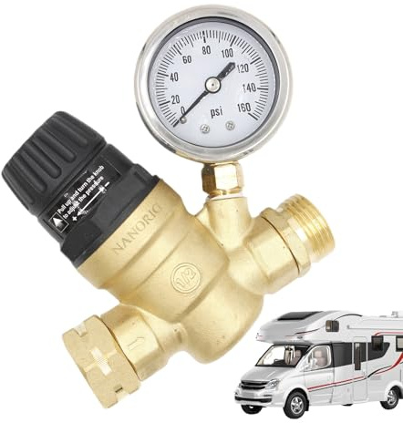 Reductor de Presión de Agua - Filtro Ajustable de Latón - Regulador De Presión De Agua De Latón Sin Plomo | Para RV, Campers, Travel Trailers Y Sistemas De Plomería