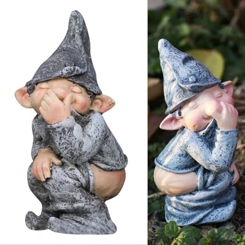 NEIQIUWING Kackender Gartenzwerg, freche Dekoration, lustige Miniaturstatue aus Kunstharz