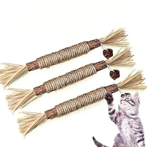 3 PCS Cat Chew Sticks, Natural Matatabi Sticks for Cats, Dental Teeth Cleaning Cat Toys, Kitten Teething Toy, Stress Relief, Interactive Indoor Cats Toy for Teething, Stress Relief, Dental Health