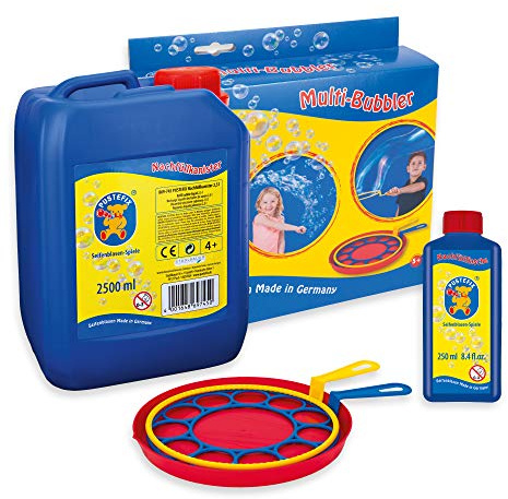 PUSTEFIX Set Multi Bubbler + Nachfüllkanister 2,5l l Seifenblasenflüssigkeit I Bunte Bubbles Made in Germany I Seifenblasenspielzeug für Hochzeit, Kindergeburtstag I Bunte Seifenblasen für alle