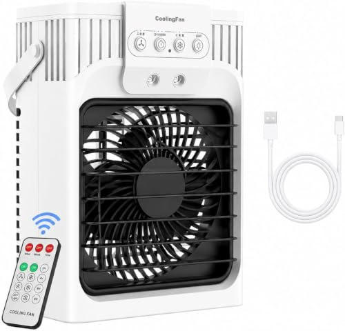 XTTANK 1200ml Aire Acondicionado Portatil con Mando, 5 en 1 Mini Aire Acondicionado, 3 Velocidades, 3 Modos de Nebulización, Luz de 7 Colores, Temporizador de 2-8H, Enfriador de Aire Portátil Interior