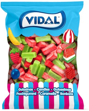 Vidal Golosinas. Jelly Sandía. Golosinas gelatinosas sabor sandía con textura suave y refrescante. Colores verde y rojo. Sin gluten ni grasa. Bolsa 250 u