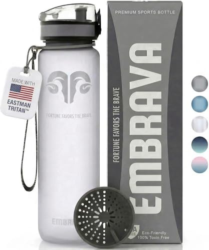 Embrava Sports Water Bottle 32oz - Fast Flow Flip Top Lid - BPA & BPS Free Leakproof Reusable - Lightweight Non-Toxic Tritan Plastic 1 Liter - Gym Hiking Office School Travel