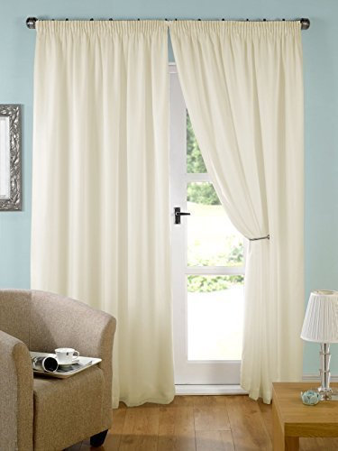 John Aird Pair Cream Lined Tape Top Voile Curtains (90 wide x 90 drop)