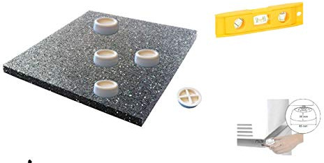 4er Schwingungsdämpfer 4 Stück weiß + Antivibrationsmatte für Waschmaschine oder Trockner, Antirutschmatte - 60x60x1,0 cm + Wasserwaage