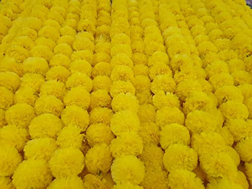 Decoration Craft Guirnalda de Flores Artificiales de caléndula Amarilla de 5 pies para Fiestas, Bodas, Festivales Diwali Mehndi Pooja y decoración Tradicional India, decoración del hogar, Accesorios