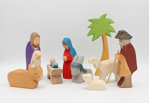 Holzspielwaren Ackermann Weihnachtskrippen-Set aus Holz – 11 Krippenfiguren, aus Schwäbischer Handarbeit (100% ökologisch)