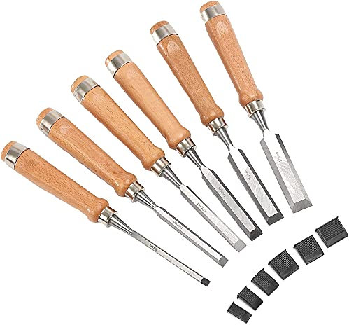 Juego Cinceles Formones para Madera 6 Cinceles Profesionales: 6/12/20/25/32 mm Acero al Cromo Vanadio Formones para Madera para Tallar Madera Formones para Madera