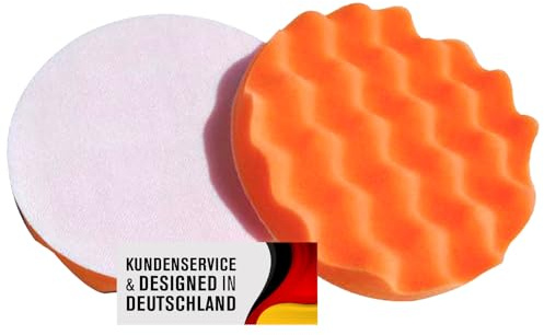 Polierschwamm Set 150mm Klett In Verschiedenen Härtegraden Und Setgrößen Polierschwämme Für Die Poliermaschine Polierpads Polierset Kletthaftend Gewaffelt Oder Glatt (Medium Orange gewaffelt, 2er Set)