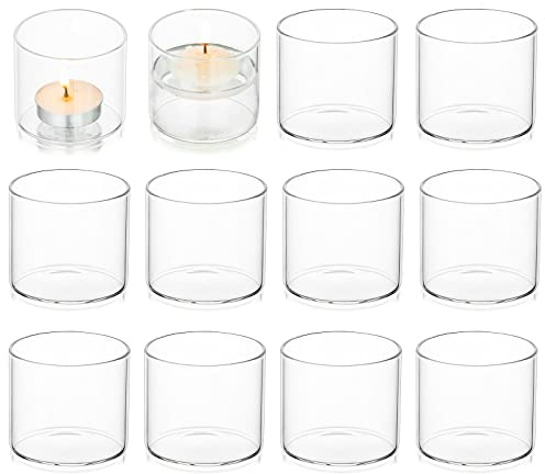 Romadedi Clear Tealight Candle Holder - Glass Votive Table Bulk Small Wedding Decor Centerpiece Floating Tea Lights for Christmas Party Birthday Home Pack of 12